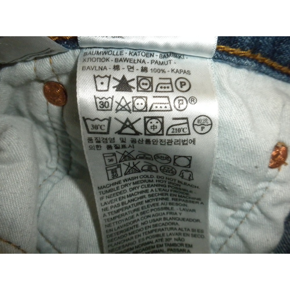 Levi's 501 Jeans Mens 38x32 Blue Denim Button‎ Fly Straight Whiskered Heel Drag - Picture 9 of 14